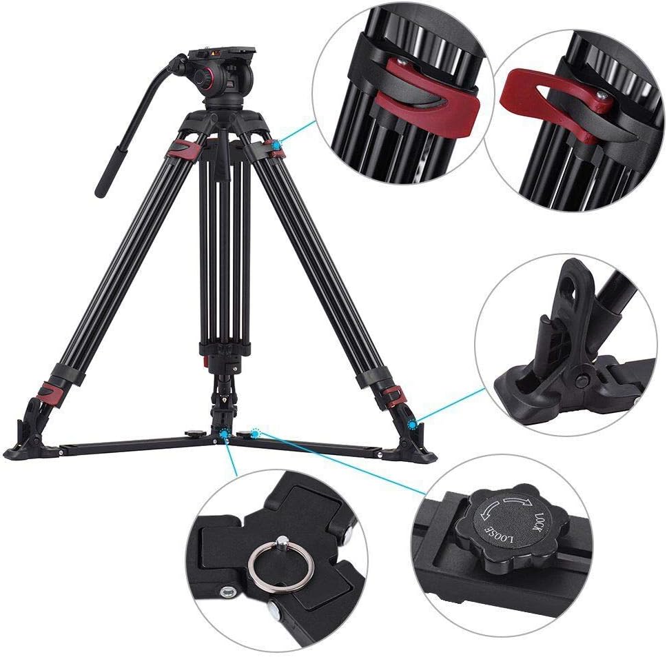 Heavy Duty Aluminum Fluid Head Video Tripod with Ground Spreader Q9196
