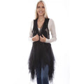Black Embroidered Tulle Layered Duster C747