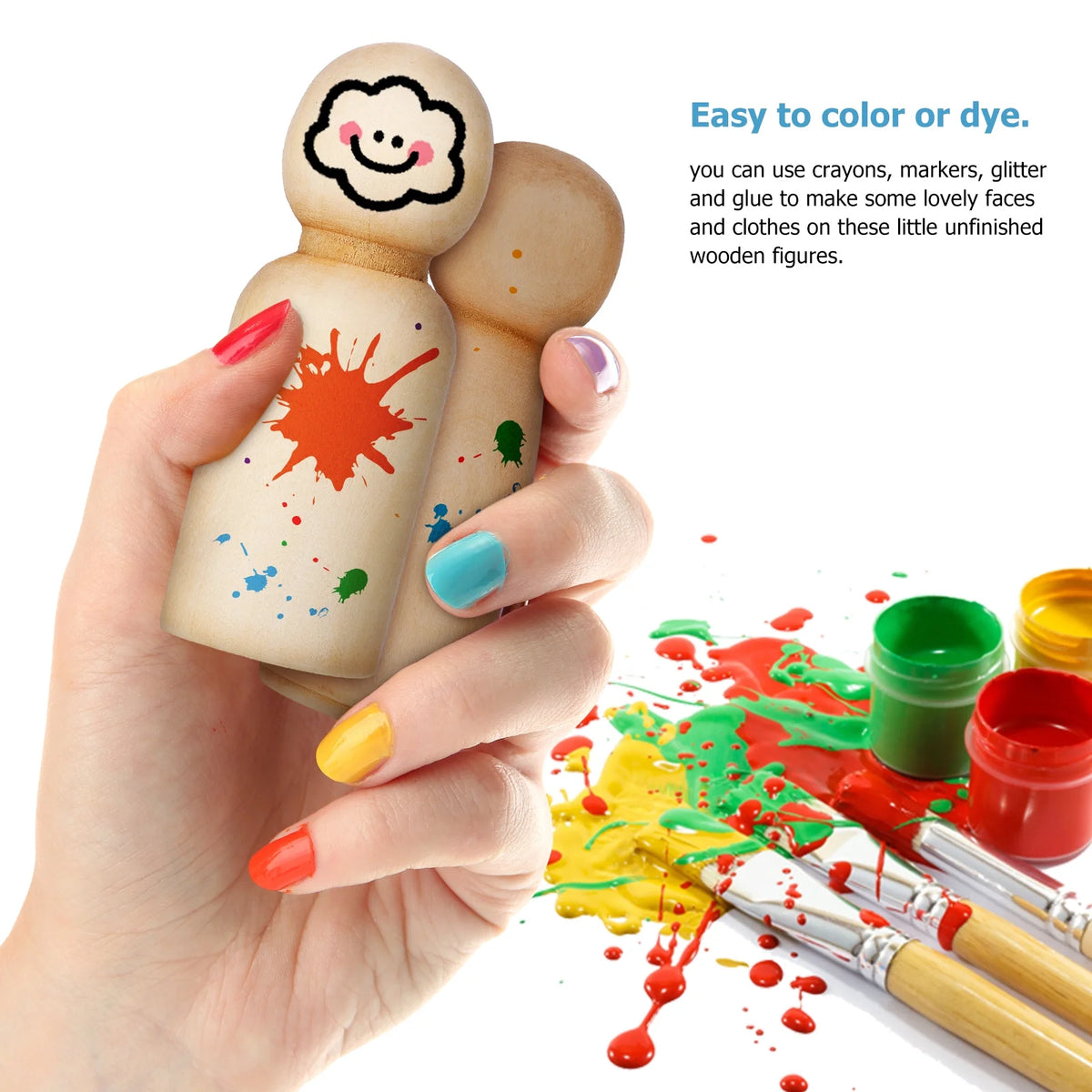 50 Pcs Wooden Peg Dolls Blank Craft Painting E280