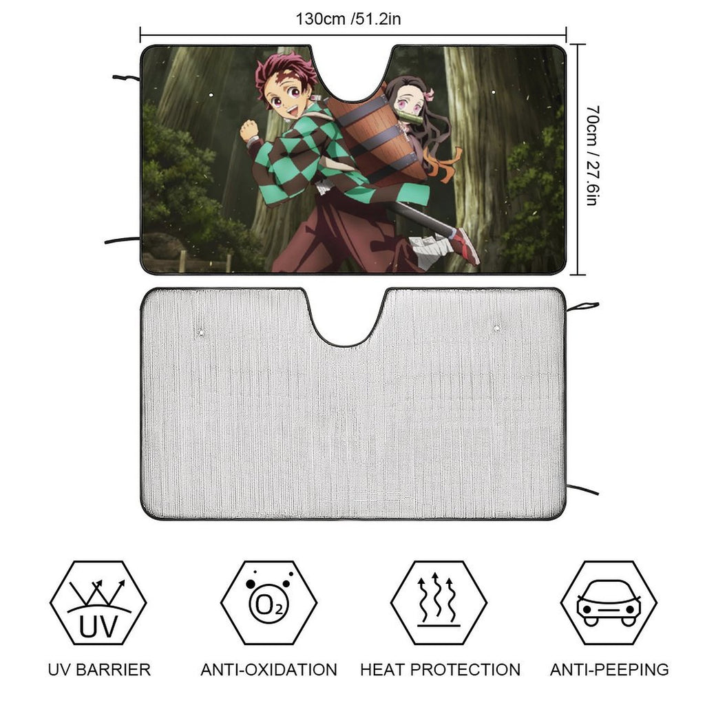 Demon Slayer Tanjiro Nezuko Foldable Reflective Sun Visor Front Window Cover I1094