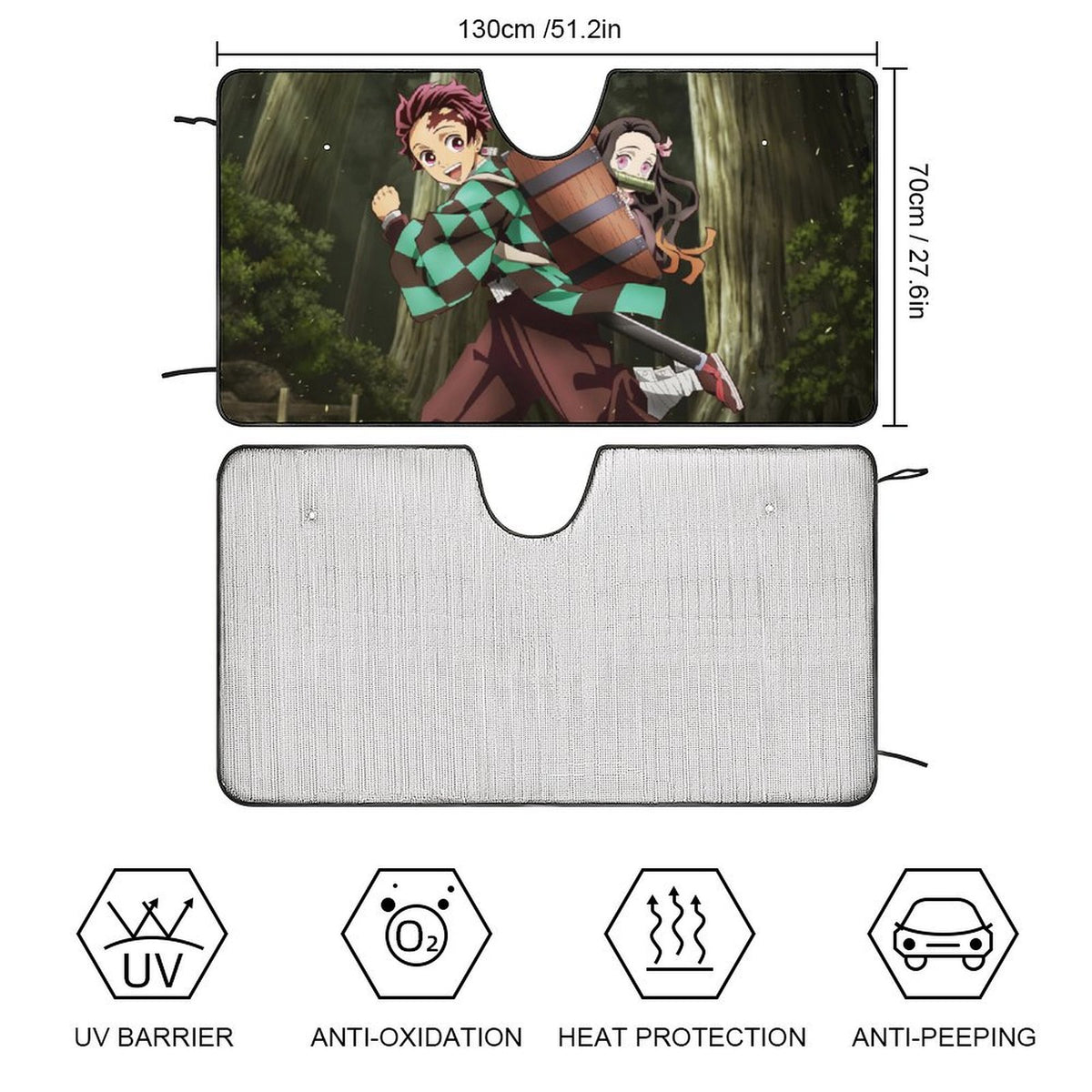 Demon Slayer Tanjiro Nezuko Foldable Reflective Sun Visor Front Window Cover I1094