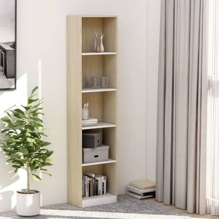 5-Tier Book Cabinet White and Sonoma Oak Chipboard P5165