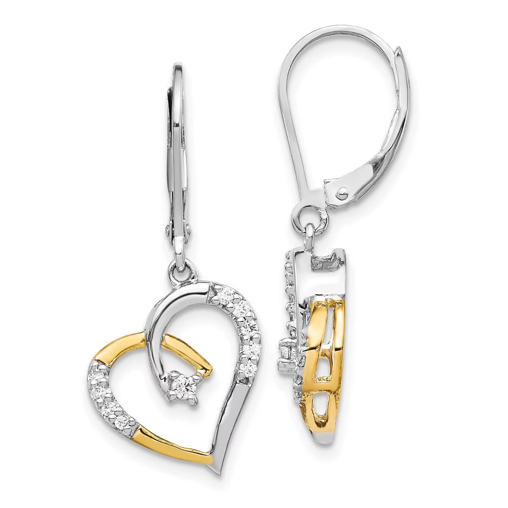 14k Yellow and White Gold Diamond Heart Leverback Earrings R954764