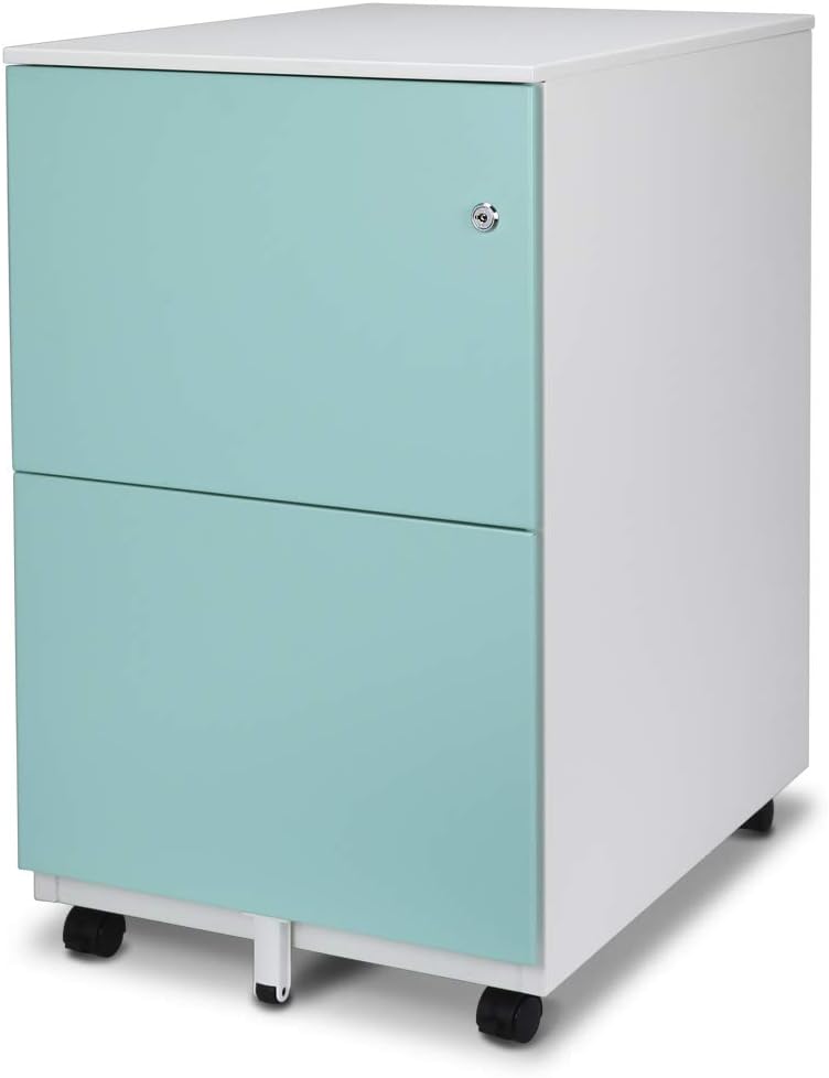 White 2-Drawer Metal Mobile File Cabinet with Lock S974010