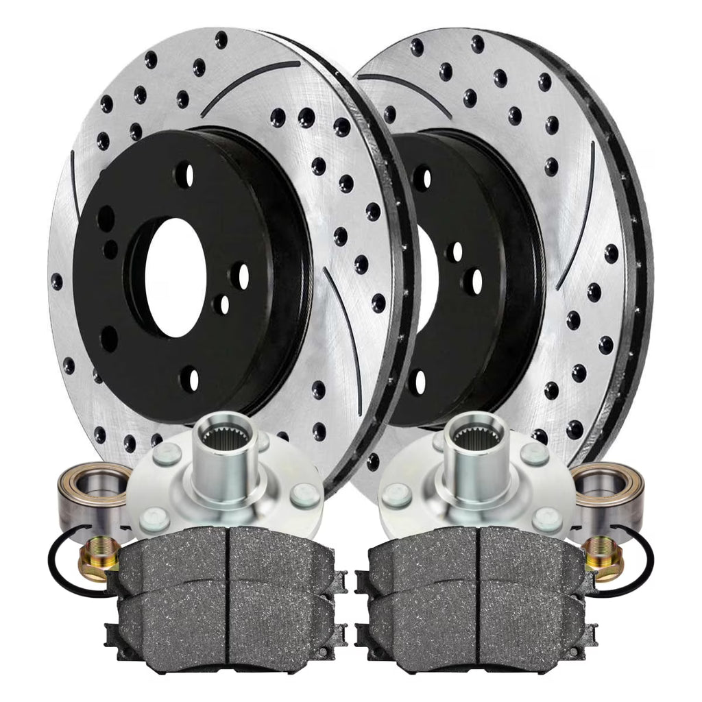 Front Wheel Bearing Hubs Drilled Slotted Rotors Black Ceramic Pads Kit X5905