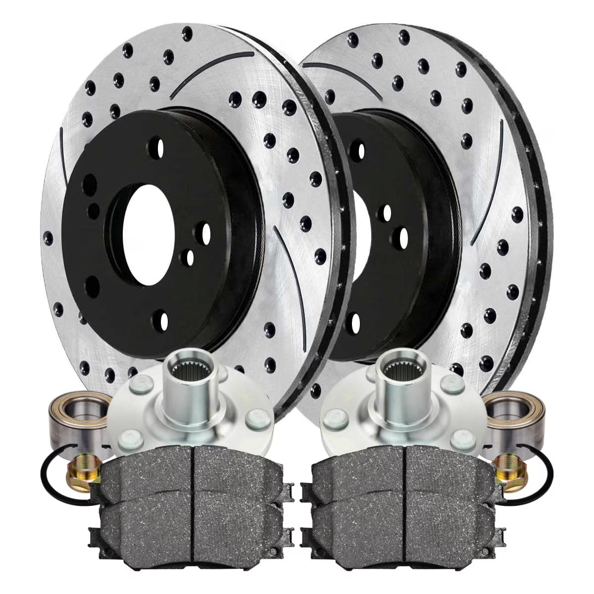 Front Wheel Bearing Hubs Drilled Slotted Rotors Black Ceramic Pads Kit X5905