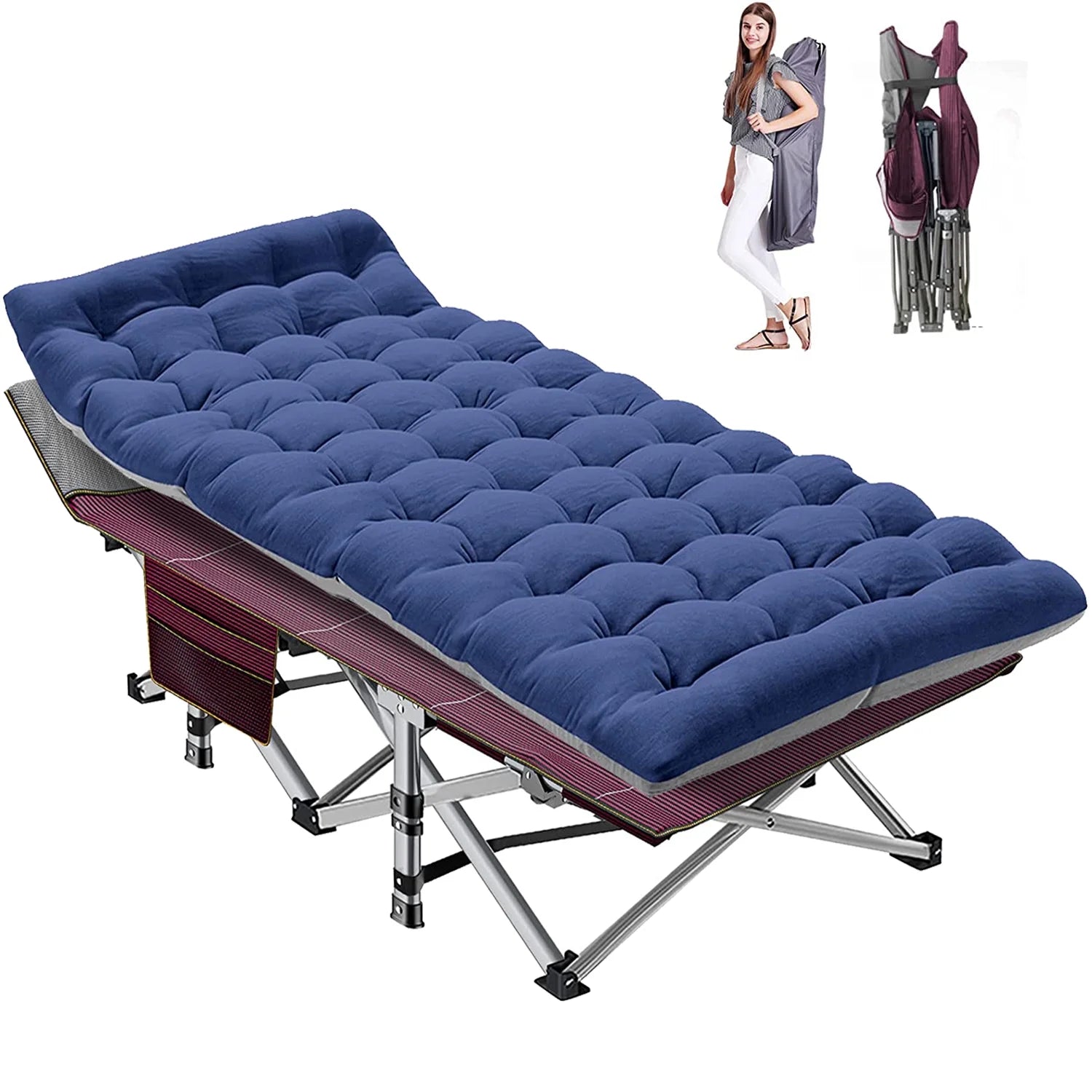 Folding Camping Cot with Cushion & Carry Bag M383131