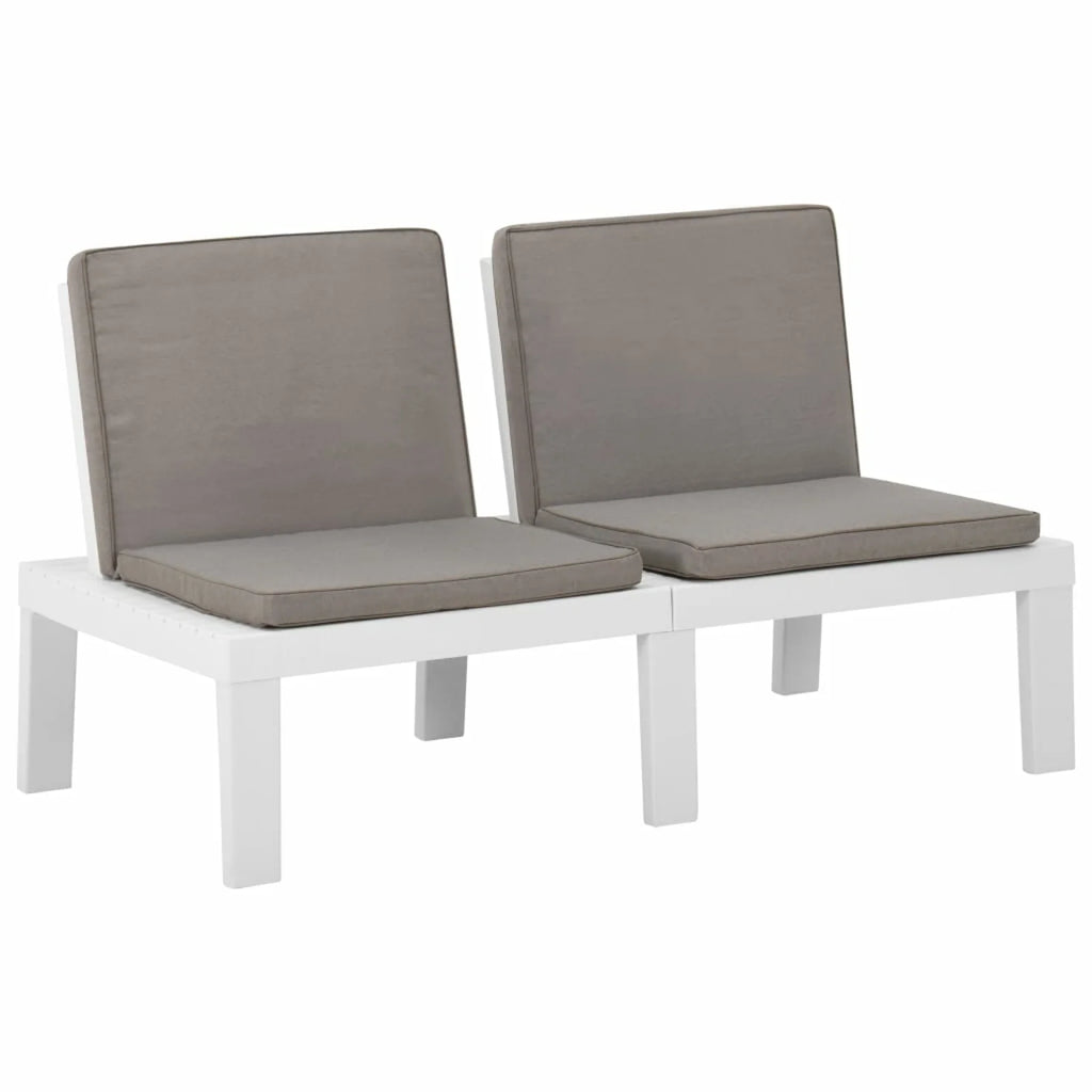 3 Piece Patio Lounge Set with Anthracite Cushions, 2 Benches and Table, Plastic White Outdoor Sectional Sofa Set O18316