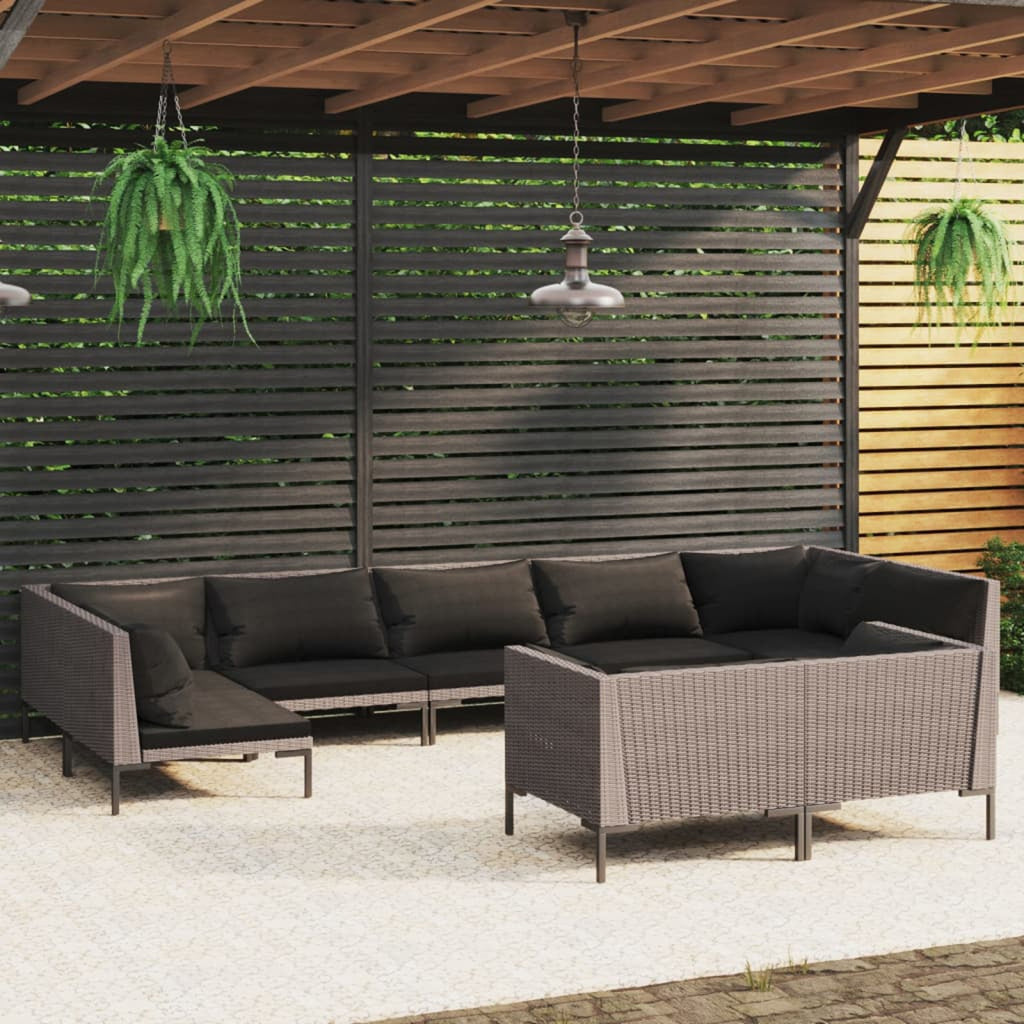 9 Piece Poly Rattan Patio Set with Cushions Dark Gray G1483