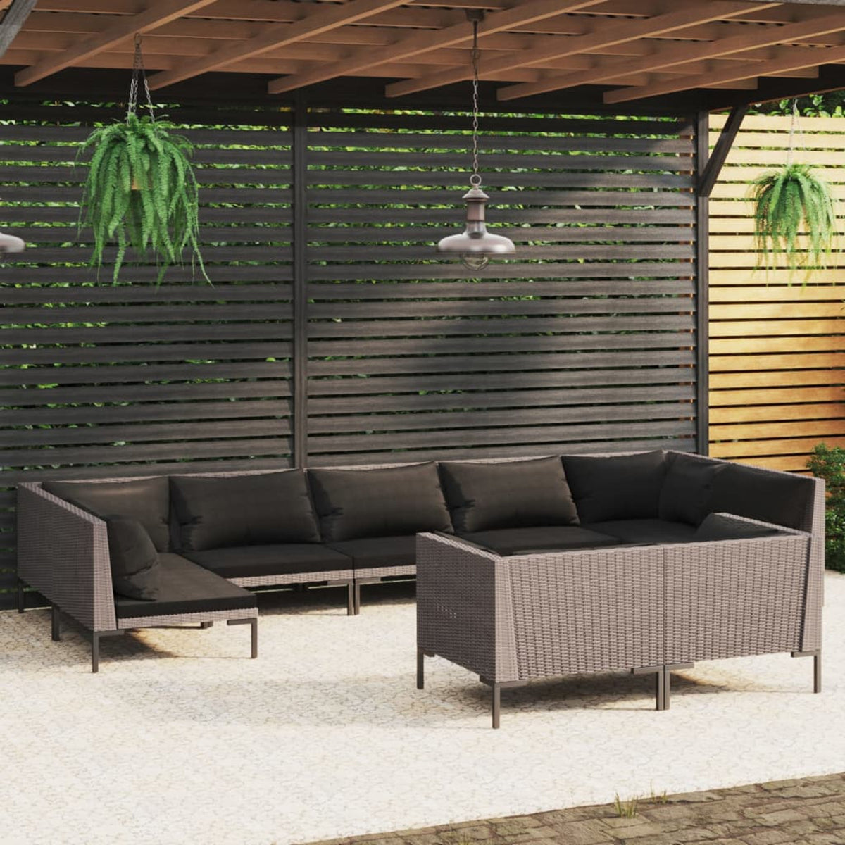 9 Piece Poly Rattan Patio Set with Cushions Dark Gray G1483