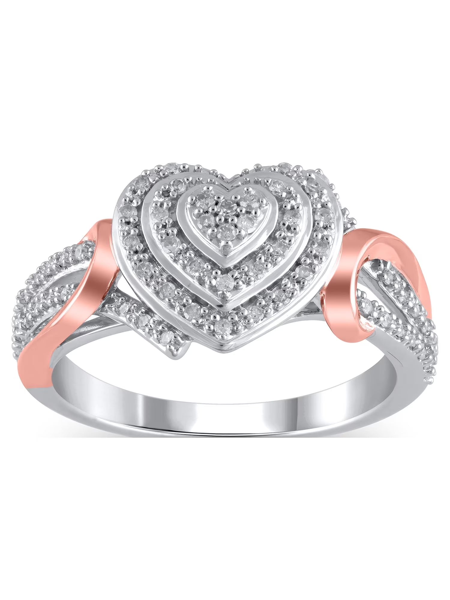 1/6 Carat T.W. Heart Shaped Double Halo Diamond Composite Ring in Sterling Silver with 14K Rose Gold Plating, Size 6 Y366301
