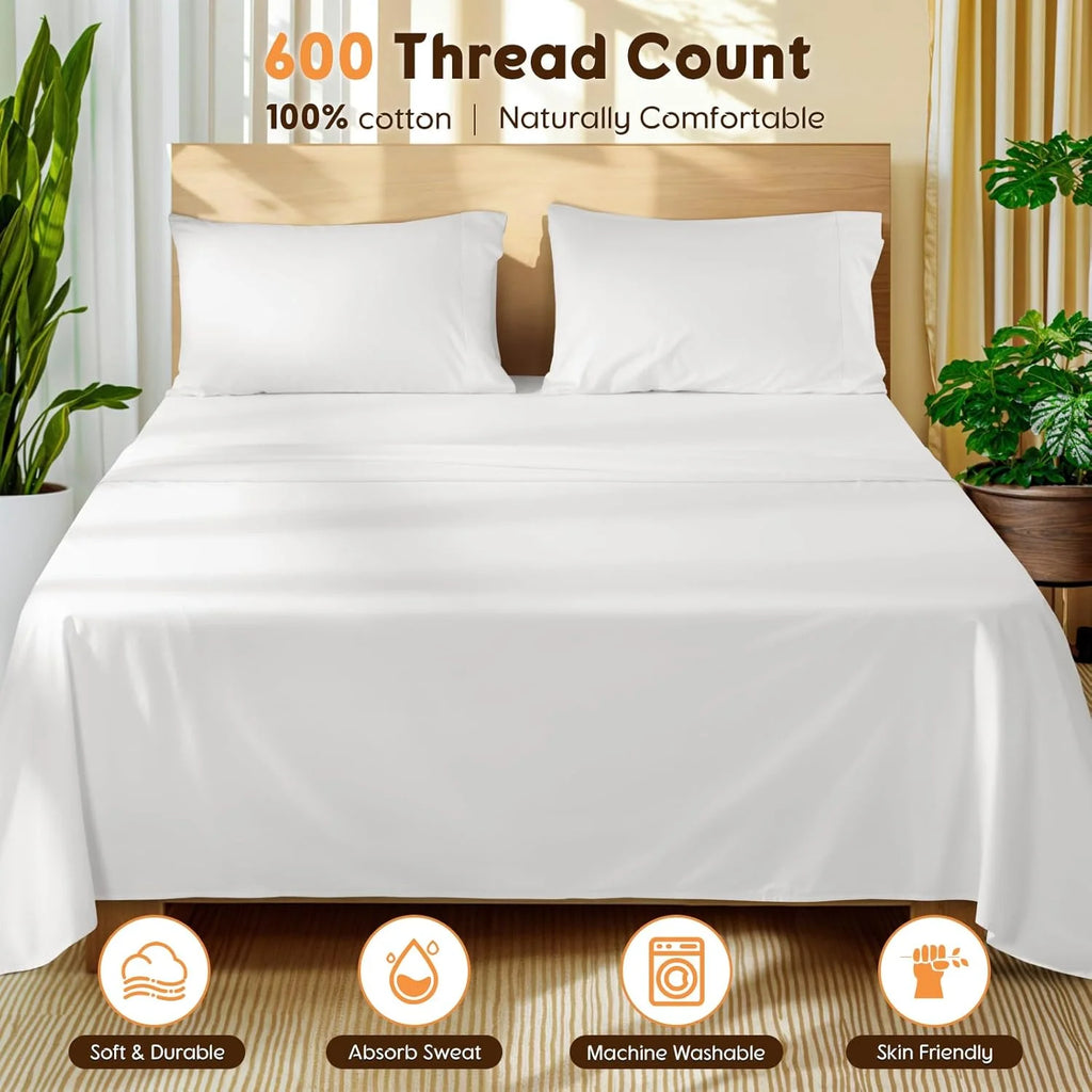 Queen Size 600 Thread Count 4 Piece Cotton Sheets Set X904080