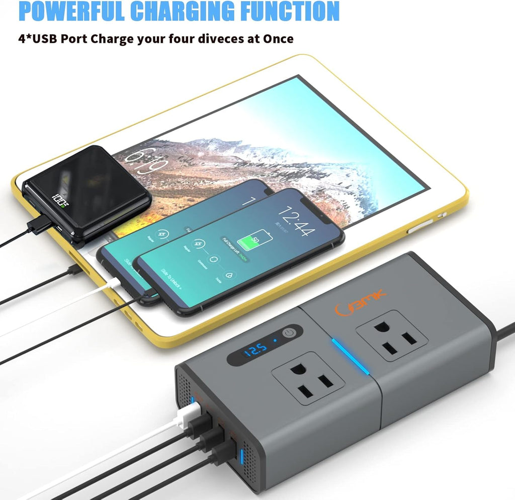 200W Car Power Inverter DC 12V to 110V with USB and Type C Ports Pack of 2 T13342