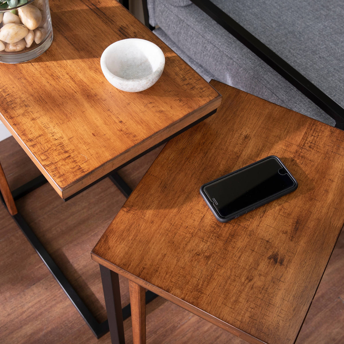 Brown Metal C-Table Set of 2 M688648