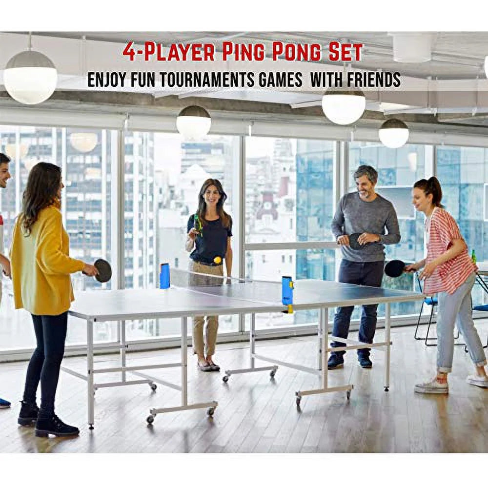 4 Professional Table Tennis Rackets, Retractable Net, 6 Balls, Carry Case Q50671