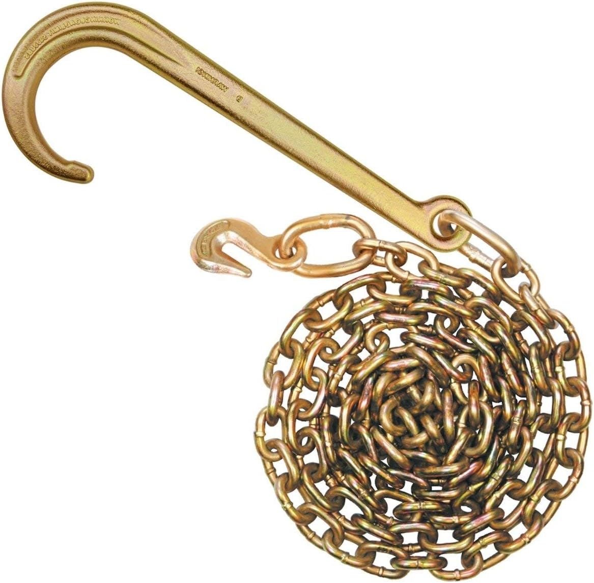 Tow Chain with 15 Inch Forged J Hook and Grab Hook, Grade 70, 8 Foot, Pack of 2 B339405