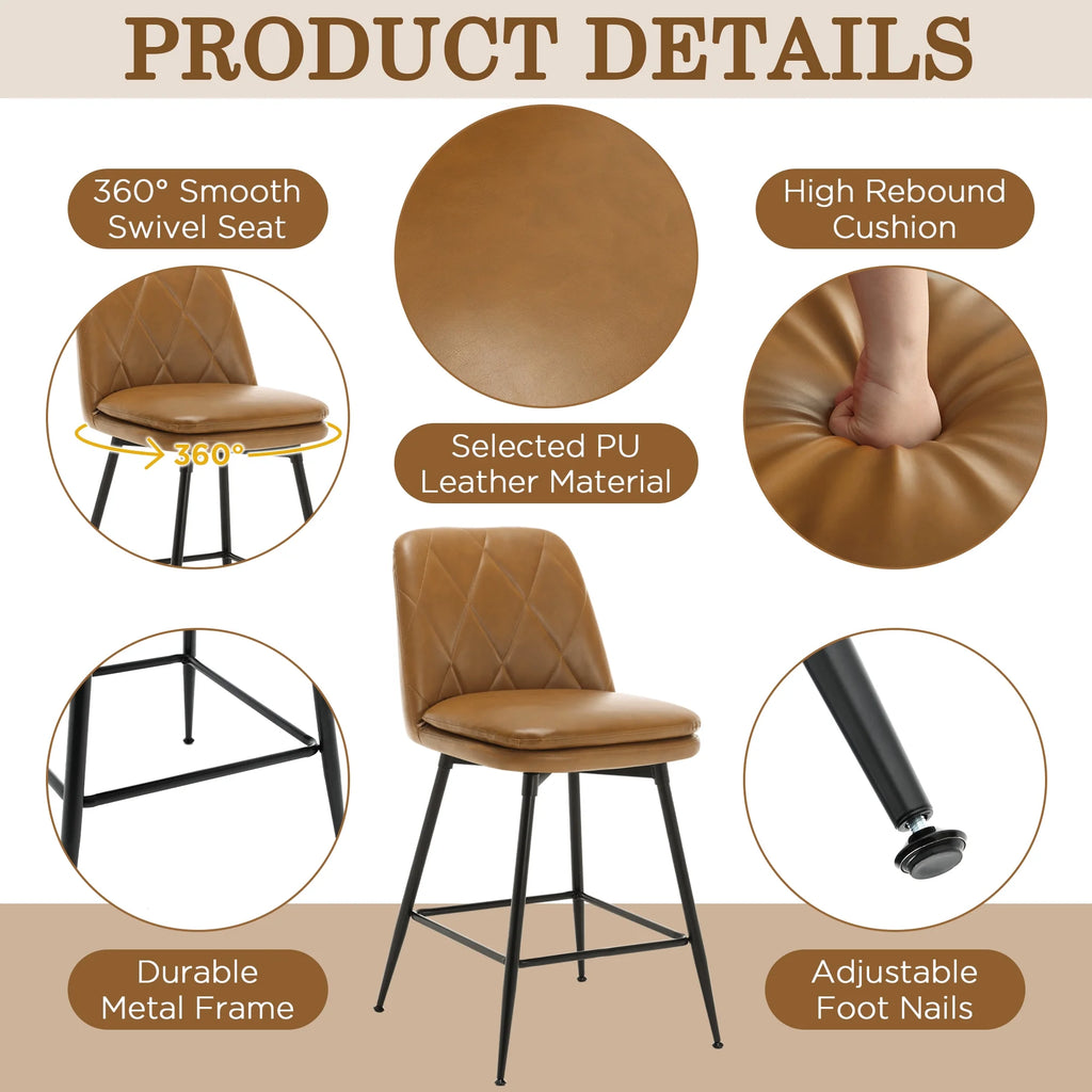 Brown Faux Leather Swivel Counter Height Bar Stools Set of 4 T94677