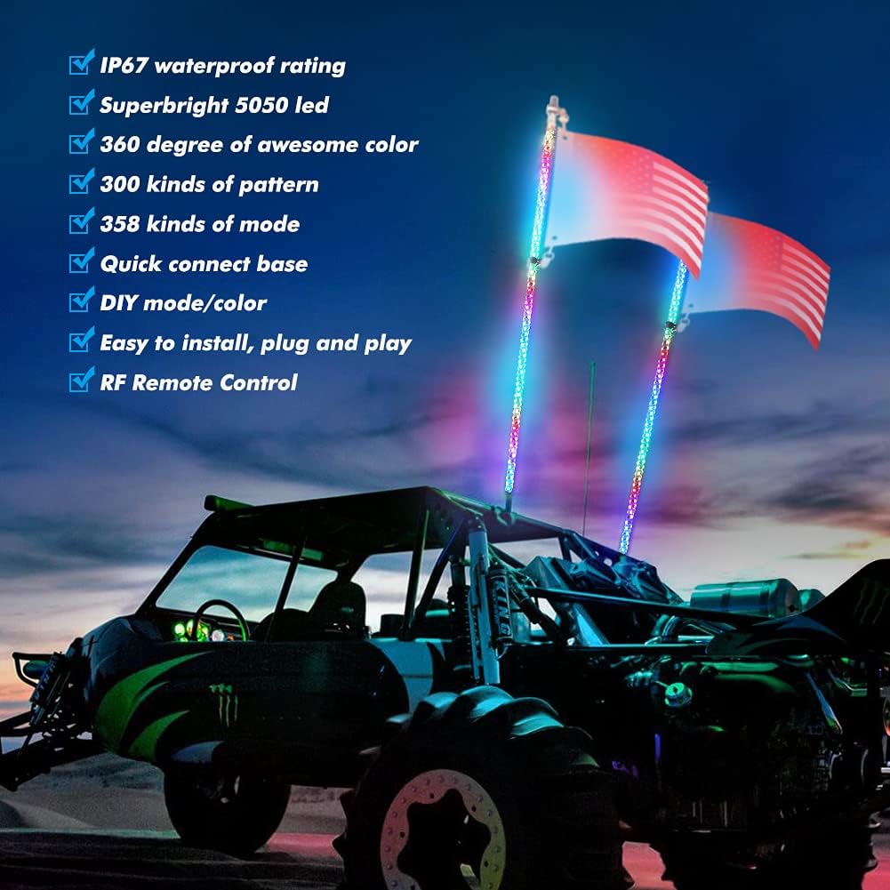 2pcs 4FT 360° RGB Whip Lights Weatherproof U94871