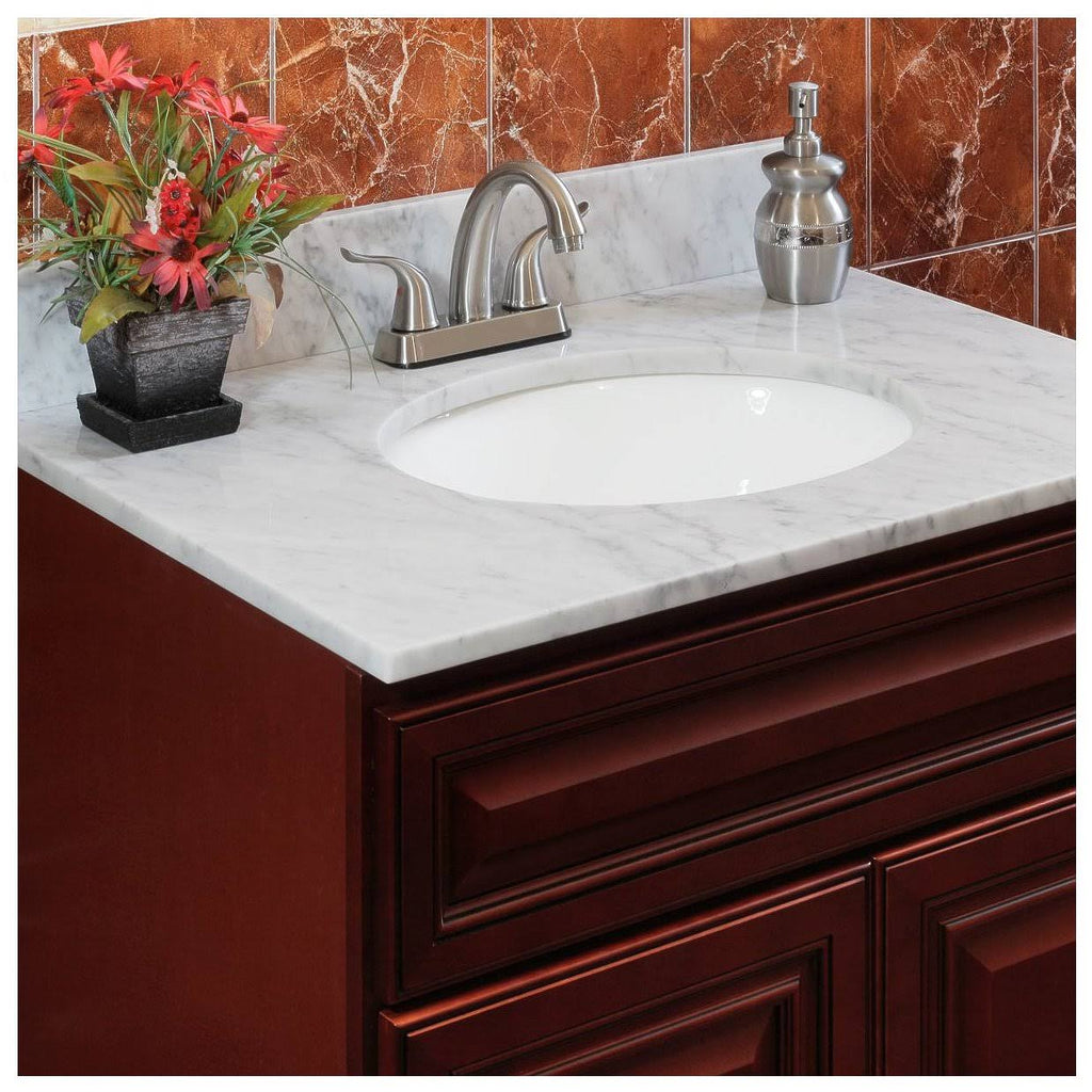 White Double Vanity Top with Backsplash V628