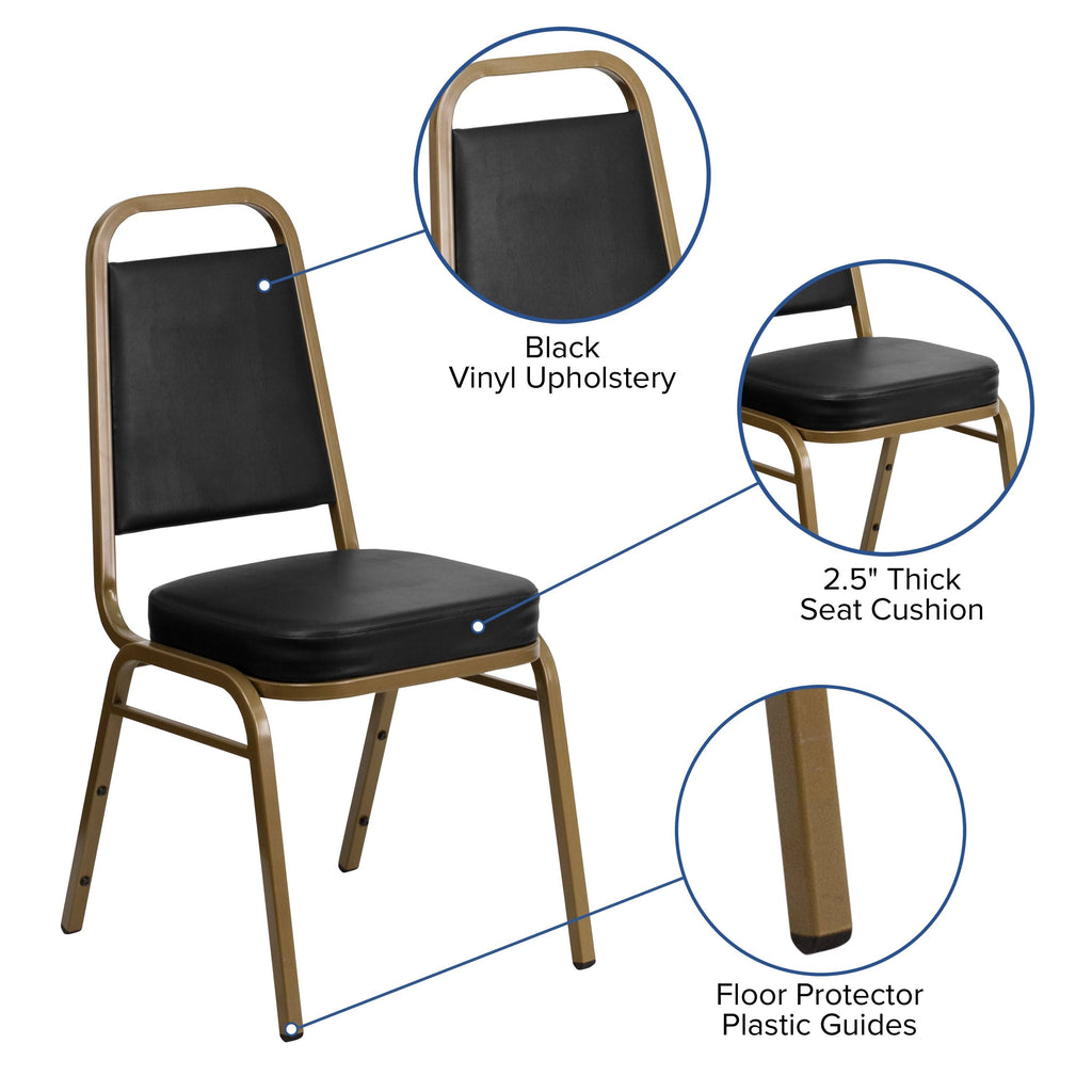 Black Vinyl Stacking Banquet Chair with Gold Frame I142929