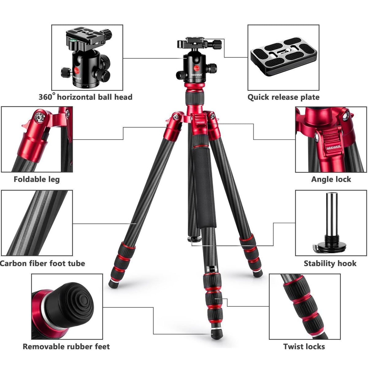 Carbon Fiber 67x22/170cm Tripod Monopod with 360 Degree Ball Head Q55522