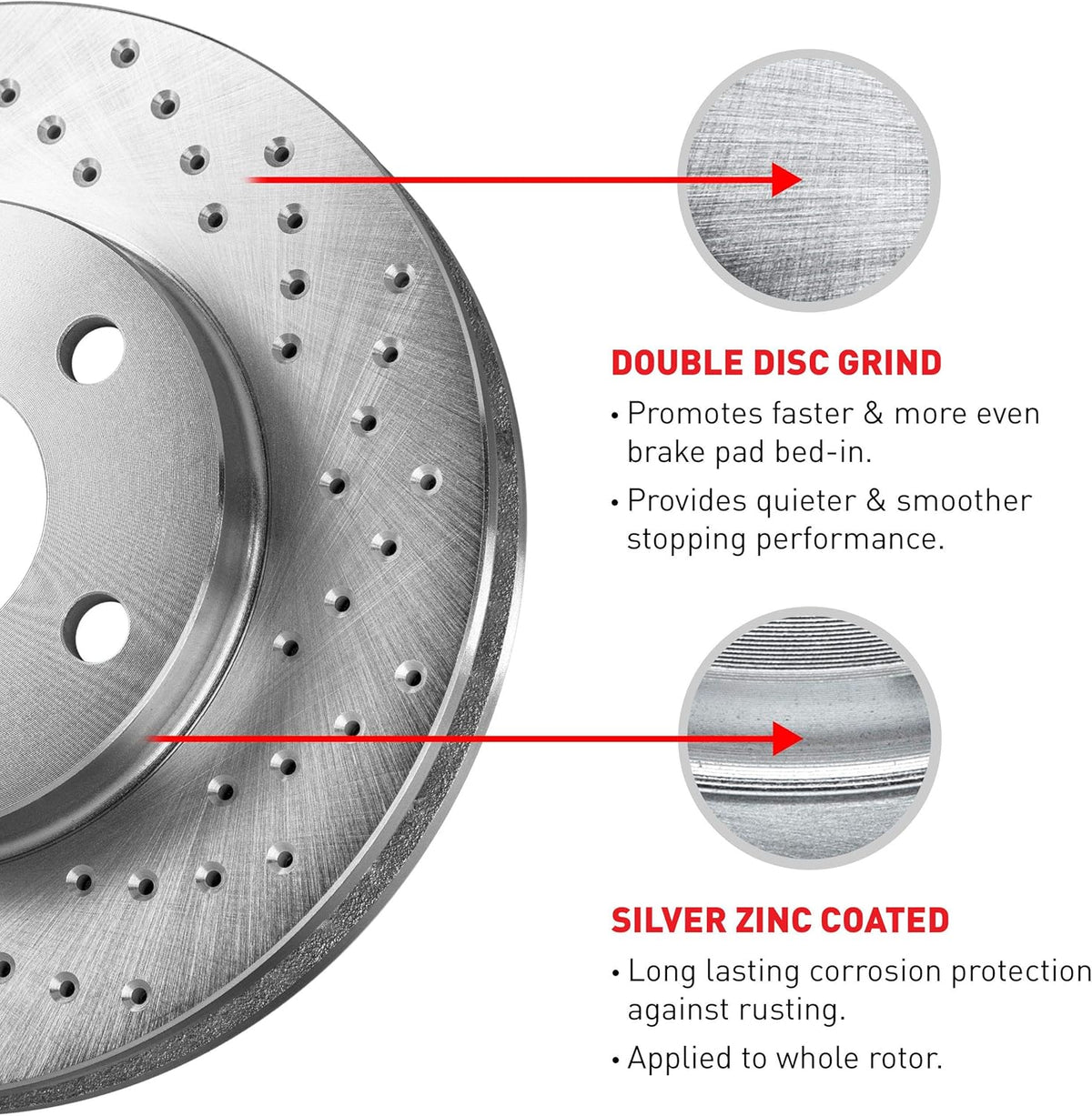 Silver Zinc Cross Drilled Brake Rotors Kit with Semi-Metallic Brake Pads H52924