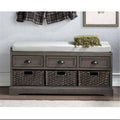 Gray Wood Storage Bench with 3 Drawers and 3 Baskets D3746
