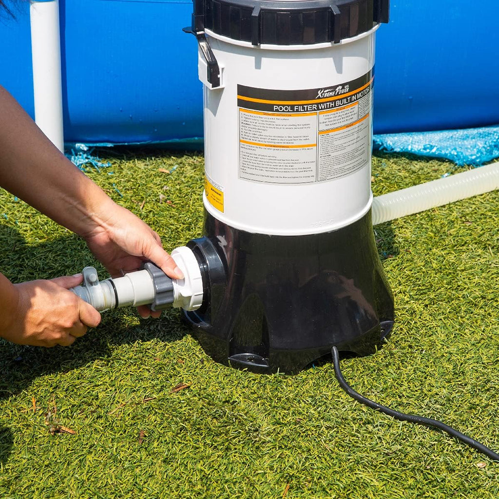 White/Black Above Ground Pool Cartridge Filter System with Built-in Pump D265888