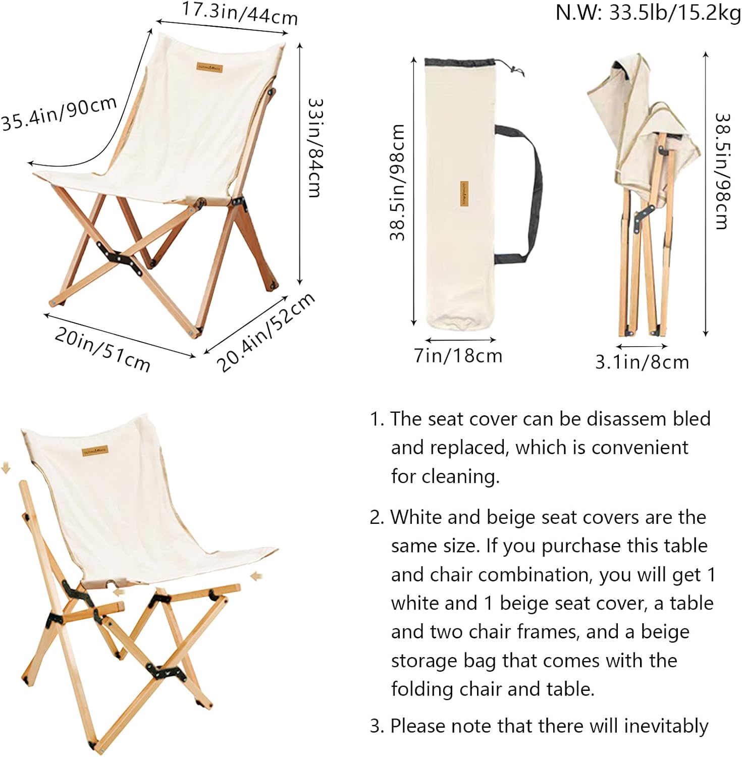Solid Wood Folding Camping Table and Chair Set (Beech) P491136