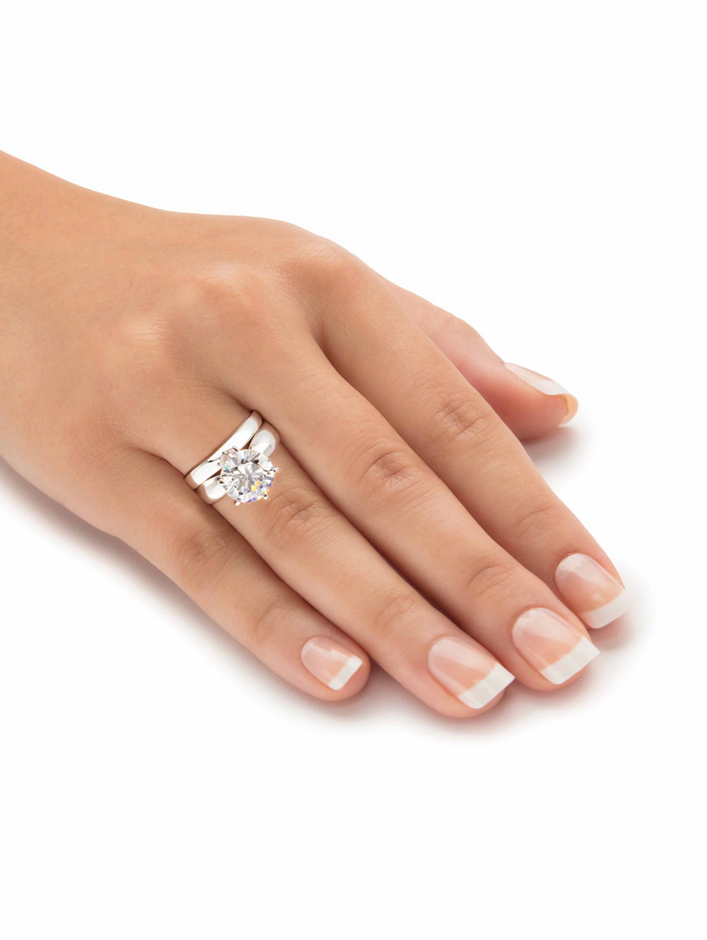 Round Cubic Zirconia 2-Piece Solitaire Wedding Ring Set in Sterling Silver Y8162