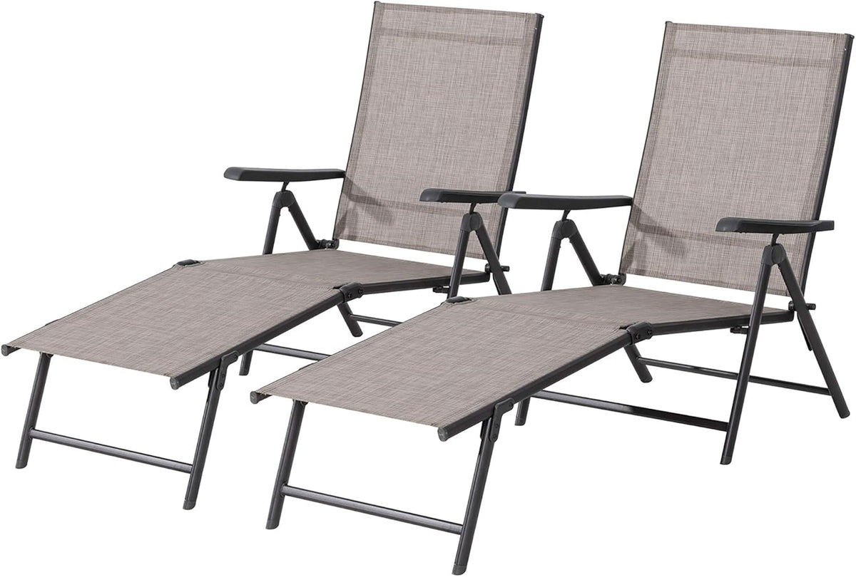 Outdoor Lounge Chairs Set of 2, Lightweight Folding Reclining Texilene Patio Chair with Adjustable Backrest B690