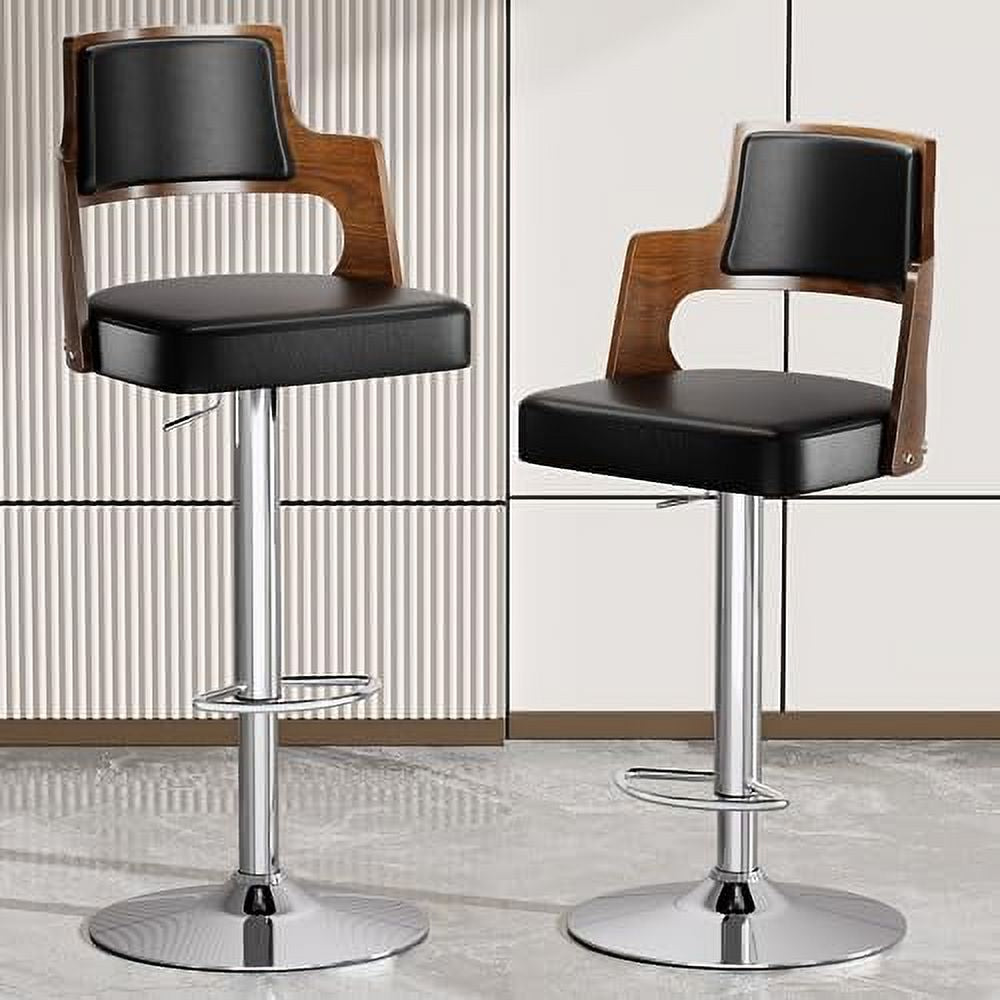 Brown PU Leather Adjustable Swivel Counter Height Stool Set of 2 B7778