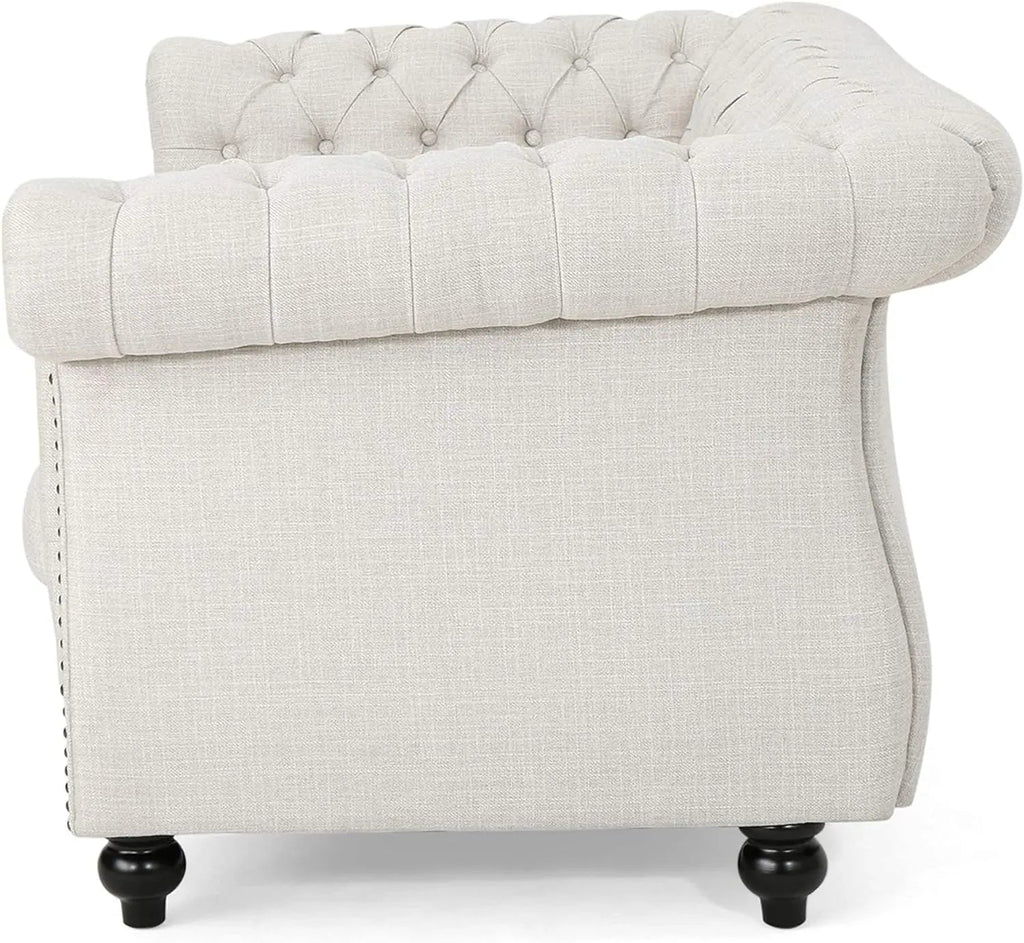 Beige and Dark Brown Chesterfield Loveseat Sofa A90828