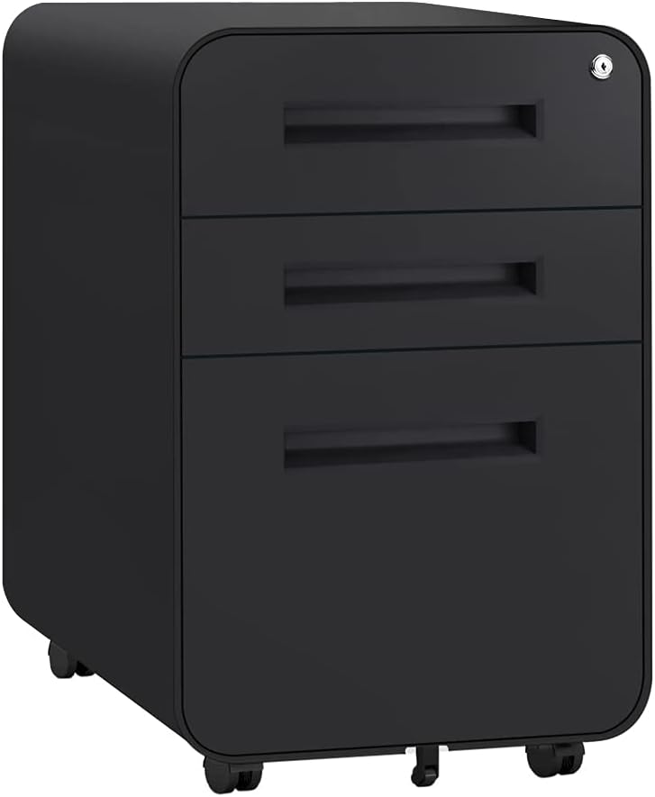 Black 3 Drawer Locking Rolling File Cabinet O277140