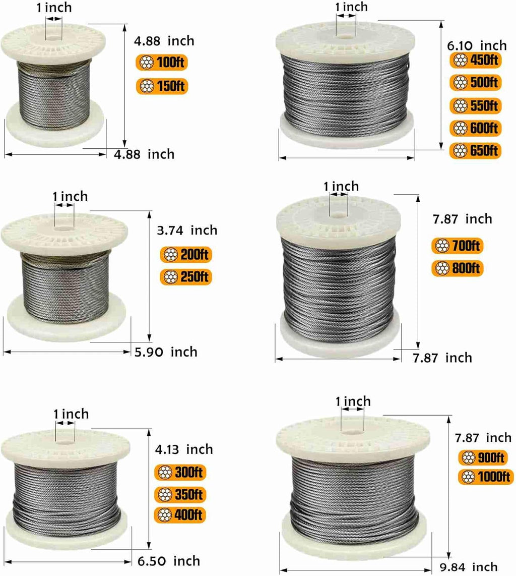 T316 Stainless Steel 1/8'' Aircraft Wire Rope for Cable Deck Railing Kit, Non-Magnetic Marine Grade (650ft) C69783