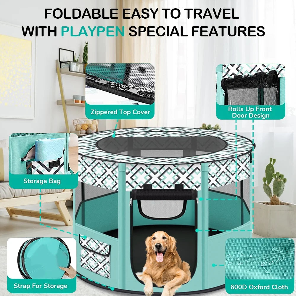Green Medium Portable Pet Playpen H68979