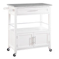 White Wooden Kitchen Cart with Granite Inlaid Top H958
