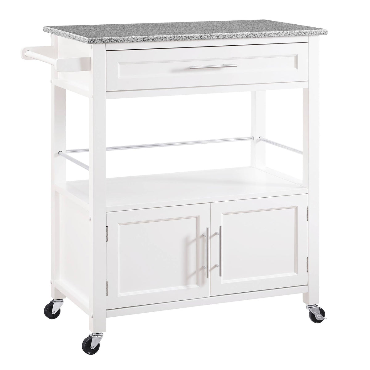 White Wooden Kitchen Cart with Granite Inlaid Top H958