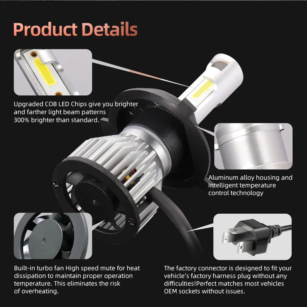 4x Combo LED Bulbs Kit Headlight Foglight White H4/9003+H11/H8 F8923