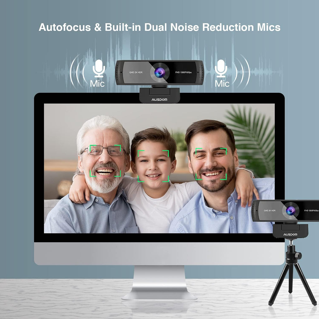 2K QHD Autofocus Webcam with Dual Noise Cancelling Microphones, Pack of 2 B922