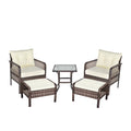5pc PE Wicker Balcony Furniture Set with Ottomans, Steel, Cream C226