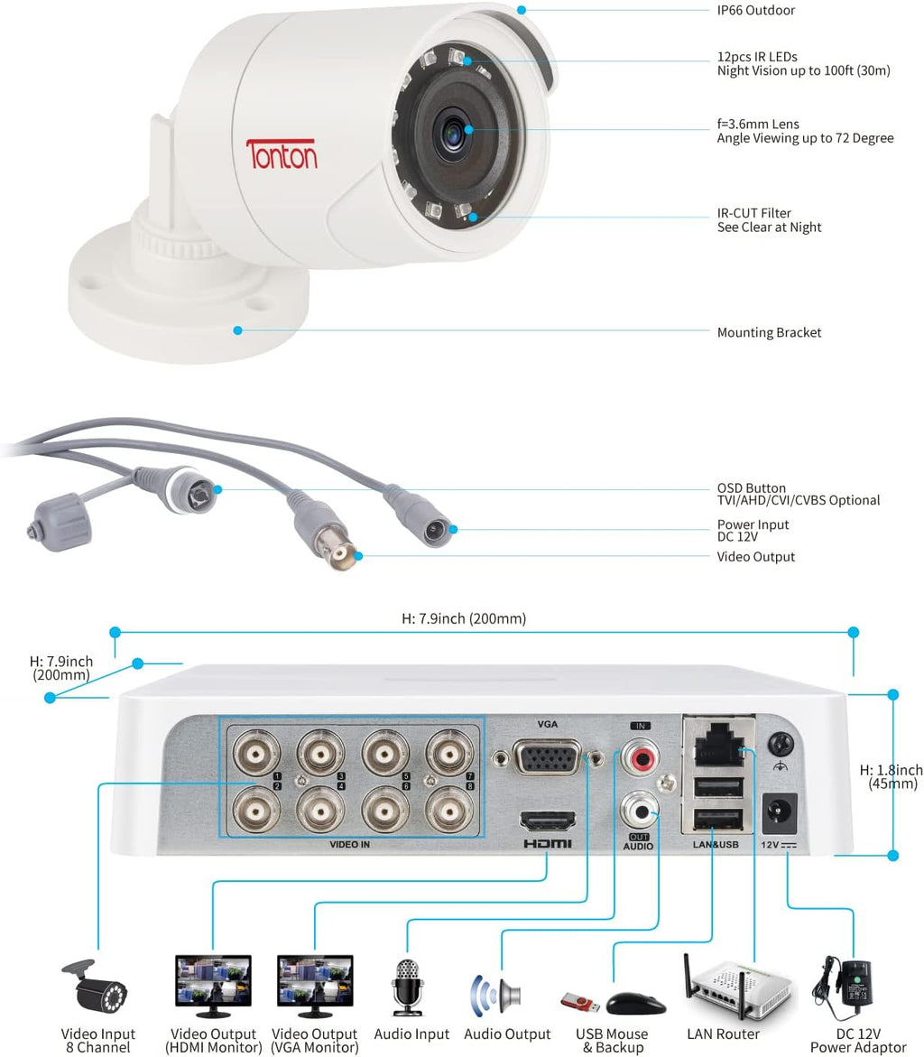 8 Channel 5MP Security Camera System with 2TB HDD and 8 Bullet Cameras U37810