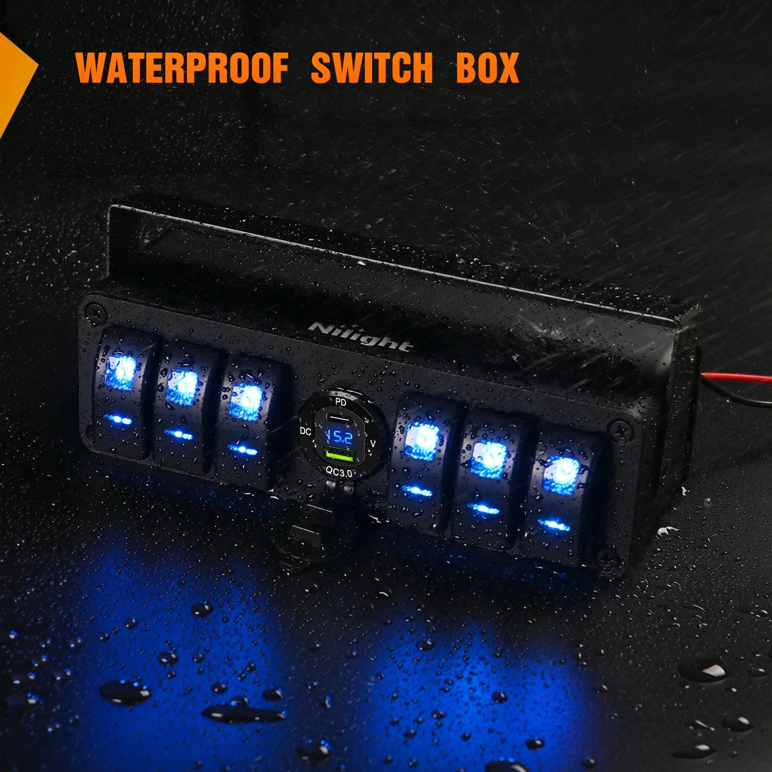 6 Gang Rocker Switch Panel with USB Charger Voltmeter H4117