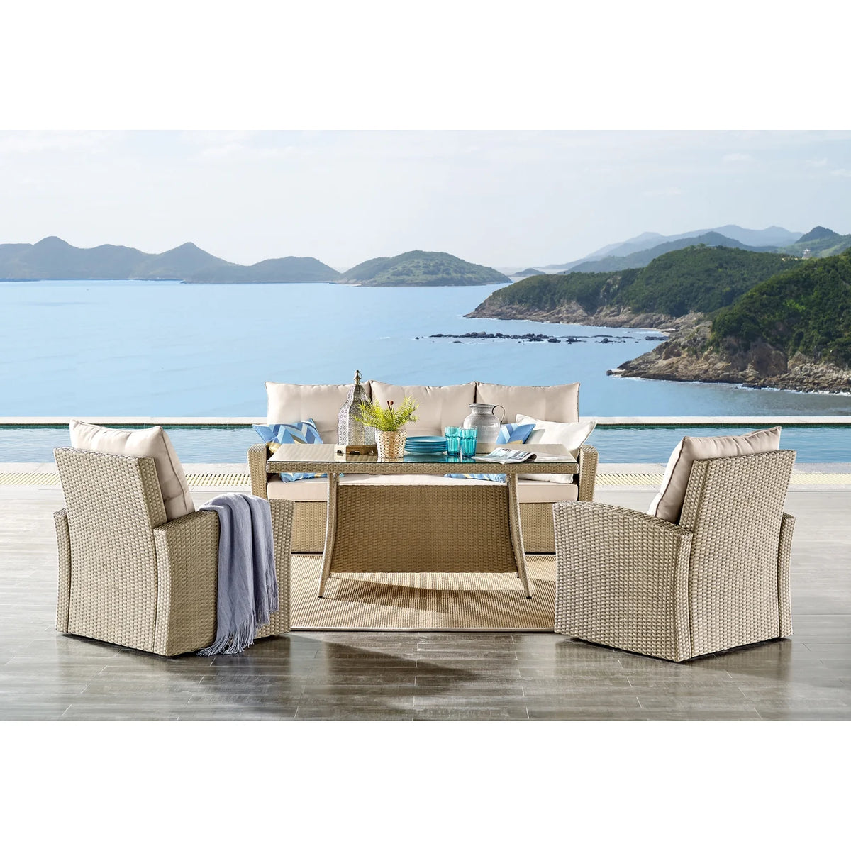 Wicker Outdoor Sofa with Cushions N573