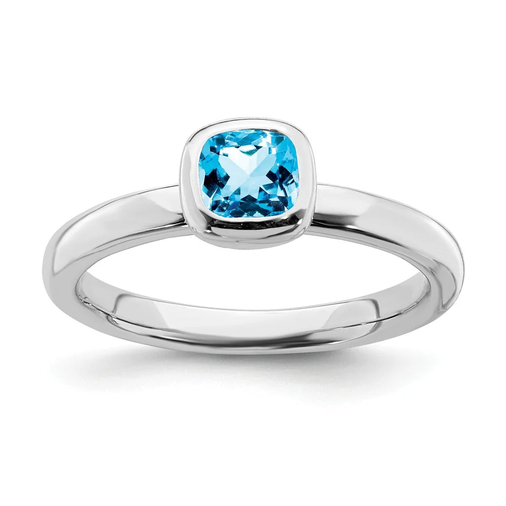 Sterling Silver Blue Topaz Ring J1028