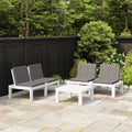 3 Piece Patio Lounge Set with Anthracite Cushions, 2 Benches and Table, Plastic White Outdoor Sectional Sofa Set O18316