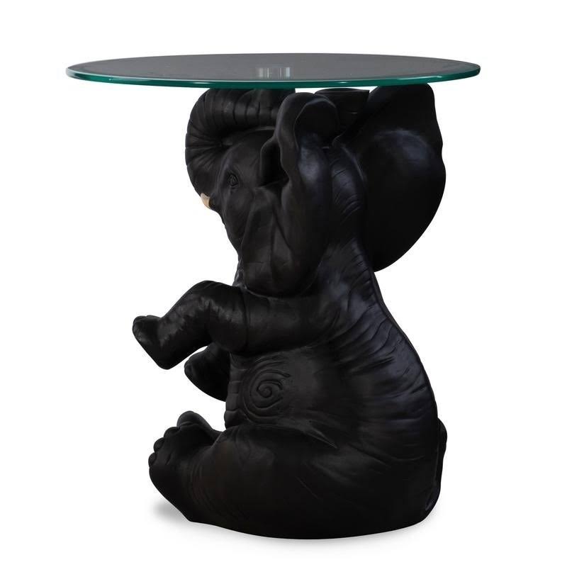 Black Resin and Glass Elephant Accent Table M5581