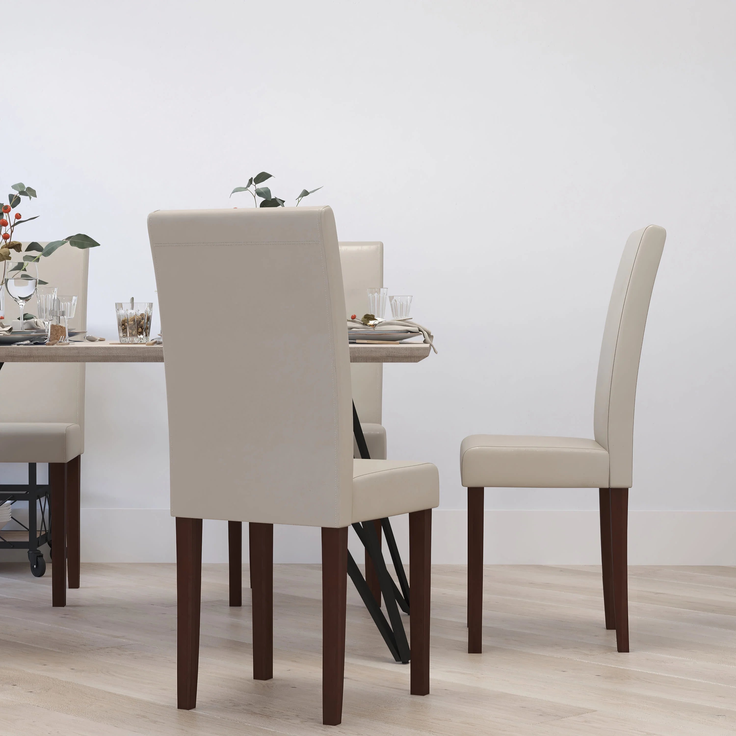 Beige Faux Leather Panel Back Parsons Dining Chair - Set of 6 H613