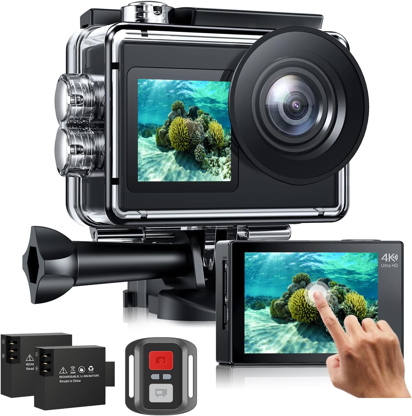 4K 30FPS 20MP Underwater Camera with WiFi Touch Screen EIS 2.4G Remote Control 131feet Waterproof Camera with 2x1350mAh Batteries Z27617