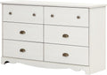 White Wash 6-Drawer Double Dresser with Metal Handles F320